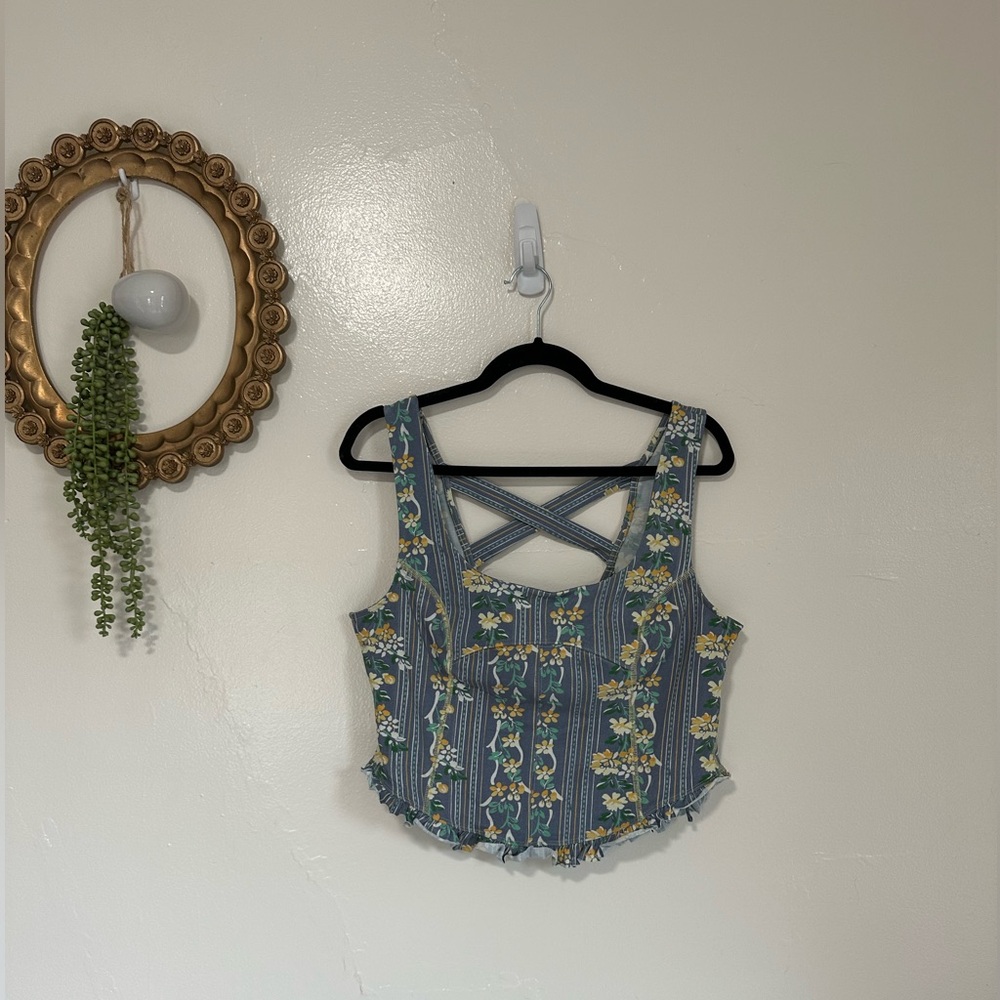 Free People Melanie Tank Top, Dusty Combo, Blue Floral, XL, NWT - Picture 10 of 12
